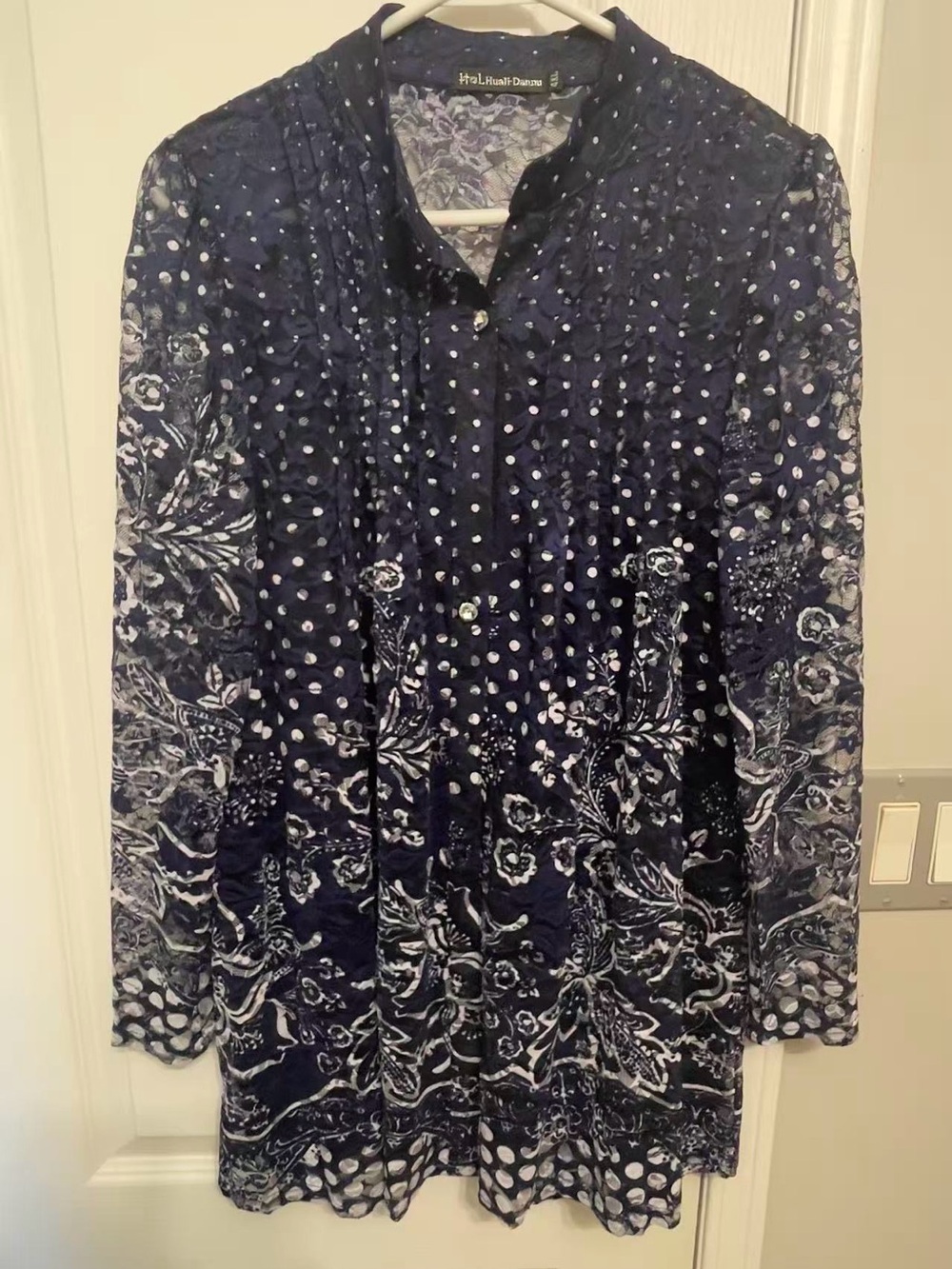 Hale Bob Navy and White Floral Dot Button-Down Shirt